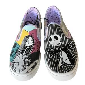Tim Burton Nightmare Before Christmas Jack & Sally slip on metallic NWT SZ 9.5